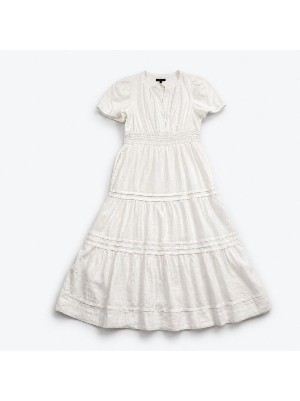 Quince 100% European Linen Tiered Maxi Dress Women's Medium White Pockets NWT